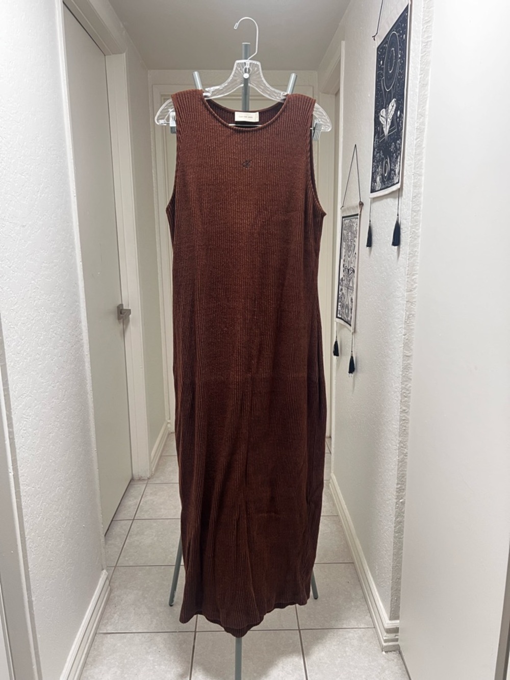 Calvin Klein Brown Ribbed Knit Maxi Dress